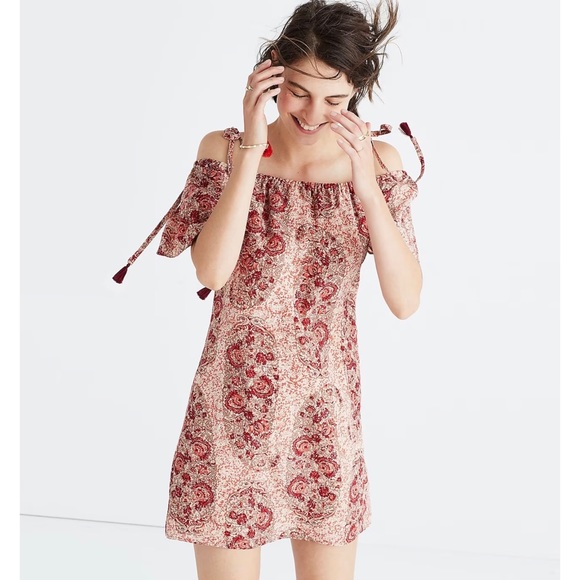 Madewell Silk Off Shoulder Dress Paisley Print Lined Sz M - Picture 11 of 11